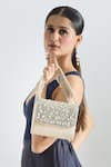 Tasna_Beige Diamond Crystal Embellished Clutch _at_Aza_Fashions