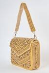 Tasna_Gold Diamond Studded Clutch_at_Aza_Fashions
