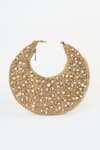 Buy_Tasna_Gold Cutdana Glimmering Crescent Handbag _Online_at_Aza_Fashions