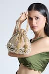 Tasna_Gold Pearls Azura Crest Cutdana Embroidered Potli Bag _at_Aza_Fashions