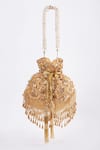 Shop_Tasna_Gold Cutdana Sunkissed Bloom Embellished Potli Bag _at_Aza_Fashions