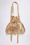 Shop_Tasna_Gold Cutdana Sunshine Bloom Embellished Potli Bag _at_Aza_Fashions