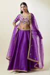 Buy_Preeti S Kapoor_Purple Blouse And Lehenga Dupion Embroidery Gota Patti V Neck Waistband Set _at_Aza_Fashions