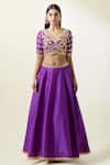 Preeti S Kapoor_Purple Blouse And Lehenga Dupion Embroidery Gota Patti V Neck Waistband Set _Online_at_Aza_Fashions