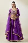 Shop_Preeti S Kapoor_Purple Blouse And Lehenga Dupion Embroidery Gota Patti V Neck Waistband Set _Online_at_Aza_Fashions