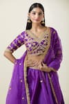 Preeti S Kapoor_Purple Blouse And Lehenga Dupion Embroidery Gota Patti V Neck Waistband Set _at_Aza_Fashions