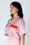 Buy_Neora By Nehal Chopra_Pink Bemberg Modal Silk Colour Block Lapel Collar Pocket Crop Shirt _Online_at_Aza_Fashions