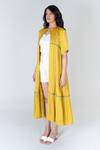 Buy_Neora By Nehal Chopra_Yellow Bemberg Modal Silk Braided Lace Open Pleated Solid Cape _Online_at_Aza_Fashions