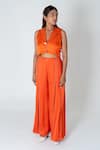 Buy_Neora By Nehal Chopra_Orange Bemberg Modal Silk Solid Lapel Collar Waistcoat Crop Top With Pant _at_Aza_Fashions