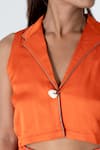 Neora By Nehal Chopra_Orange Bemberg Modal Silk Solid Lapel Collar Waistcoat Crop Top With Pant _Online_at_Aza_Fashions