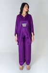 Buy_Neora By Nehal Chopra_Purple Bemberg Modal Silk Braided Lace V-neck Solid Asymmetric Kaftan With Pant _at_Aza_Fashions