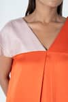 Neora By Nehal Chopra_Orange Bemberg Modal Silk Colour Block V-neck Dress _Online_at_Aza_Fashions