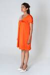 Buy_Neora By Nehal Chopra_Orange Bemberg Modal Silk Colour Block V-neck Dress _Online_at_Aza_Fashions