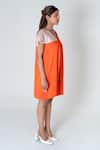 Shop_Neora By Nehal Chopra_Orange Bemberg Modal Silk Colour Block V-neck Dress _Online_at_Aza_Fashions