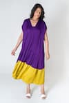 Buy_Neora By Nehal Chopra_Purple Bemberg Modal Silk Colour Block Square Pleated Dress _at_Aza_Fashions