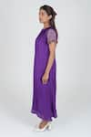 Buy_Neora By Nehal Chopra_Purple Bemberg Modal Silk Braided Lace Round Asymmetric Sleeve Dress _Online_at_Aza_Fashions