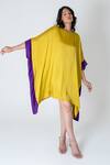 Neora By Nehal Chopra_Yellow Bemberg Modal Silk Colour Block Round Kaftan _Online_at_Aza_Fashions