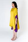 Buy_Neora By Nehal Chopra_Yellow Bemberg Modal Silk Colour Block Round Kaftan _Online_at_Aza_Fashions