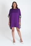 Buy_Neora By Nehal Chopra_Purple Bemberg Modal Silk Colour Block Round Plain Kaftan _at_Aza_Fashions