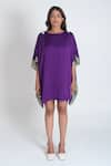 Neora By Nehal Chopra_Purple Bemberg Modal Silk Colour Block Round Plain Kaftan _Online_at_Aza_Fashions