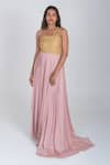 Buy_Neora By Nehal Chopra_Pink Bemberg Modal Silk Braided Lace One Shoulder Bodice Trail Gown _at_Aza_Fashions