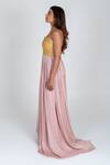 Buy_Neora By Nehal Chopra_Pink Bemberg Modal Silk Braided Lace One Shoulder Bodice Trail Gown _Online_at_Aza_Fashions