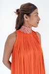 Neora By Nehal Chopra_Orange Bemberg Modal Silk Braided Lace Band Collar Neck Trail Gown _Online_at_Aza_Fashions