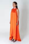 Buy_Neora By Nehal Chopra_Orange Bemberg Modal Silk Braided Lace Band Collar Neck Trail Gown _Online_at_Aza_Fashions