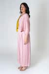 Buy_Neora By Nehal Chopra_Pink Bemberg Modal Silk Colour Block V-neck Draped Jumpsuit _Online_at_Aza_Fashions