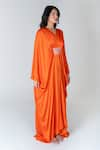 Neora By Nehal Chopra_Orange Bemberg Modal Silk Braided Lace V-neck Asymmetric Waist Kaftan _at_Aza_Fashions