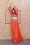 Buy_Neora By Nehal Chopra_Orange Bemberg Modal Silk Braided Lace Round Draped Top With Waist Skirt _at_Aza_Fashions