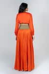 Shop_Neora By Nehal Chopra_Orange Bemberg Modal Silk Braided Lace Round Draped Top With Waist Skirt _at_Aza_Fashions