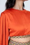 Neora By Nehal Chopra_Orange Bemberg Modal Silk Braided Lace Round Draped Top With Waist Skirt _Online_at_Aza_Fashions