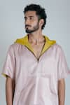 Neora By Nehal Chopra_Pink Bemberg Modal Silk Plain Colorblock Hoodie _Online_at_Aza_Fashions