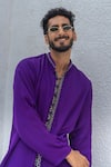 Neora By Nehal Chopra_Purple Modal, Silk Braided Placket Kurta With Dhoti Pant _Online_at_Aza_Fashions
