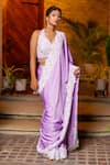 Buy_Label Anshu Khathuria_Purple Crepe Chiffon Blend Embroidered Crystals Halter Saree And Bustier Set _at_Aza_Fashions