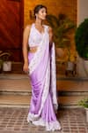 Buy_Label Anshu Khathuria_Purple Crepe Chiffon Blend Embroidered Crystals Halter Saree And Bustier Set _Online_at_Aza_Fashions