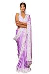 Label Anshu Khathuria_Purple Crepe Chiffon Blend Embroidered Crystals Halter Saree And Bustier Set _at_Aza_Fashions