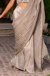 Shop_Label Anshu Khathuria_Brown Tissue Blend Embroidered Beads Sweetheart Pre-draped Tiered Saree Set _Online_at_Aza_Fashions