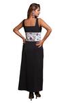 Buy_Label Anshu Khathuria_Black Moss Crepe Embroidered Thread Sweetheart Dress With Corset Waist Belt 