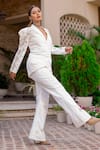 Buy_Label Anshu Khathuria_Ivory Cotton Lycra Lapel Laced Blazer With Pant _Online_at_Aza_Fashions