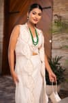 Shop_Label Anshu Khathuria_Ivory Georgette Embroidered Pearls Bustier Sweetheart Palazzo Set With Jacket _at_Aza_Fashions