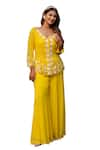 Buy_Label Anshu Khathuria_Yellow Silk Embroidered Pearls V-neck Tunic Palazzo Set _Online_at_Aza_Fashions