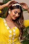 Shop_Label Anshu Khathuria_Yellow Silk Embroidered Pearls V-neck Tunic Palazzo Set _at_Aza_Fashions