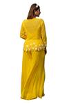 Label Anshu Khathuria_Yellow Silk Embroidered Pearls V-neck Tunic Palazzo Set _at_Aza_Fashions