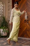 Buy_Label Anshu Khathuria_Green Net Embroidered Pearls Bralette Sweetheart Skirt Set With Jacket _Online_at_Aza_Fashions