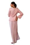 Buy_Label Anshu Khathuria_Pink Georgette Embroidered Pearls V-neck Jacket Top With Draped Skirt 