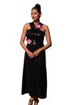 Label Anshu Khathuria_Black Georgette Embroidered Halter Neck Detailed Midi Dress _Online_at_Aza_Fashions