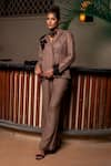 Buy_Label Anshu Khathuria_Brown Jute Blend Embroidered 3d Floral Applique Detailed Blazer With Pant _at_Aza_Fashions