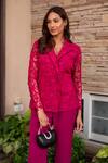 Buy_Label Anshu Khathuria_Pink Moss Crepe Embroidered Lace Notched Lapel Detailed Blazer With Pant _Online_at_Aza_Fashions